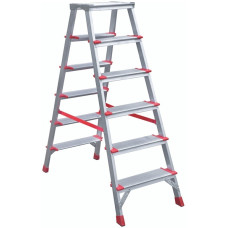 Scara aluminiu dubla, 6 trepte, cu platforma, 2,1 m, Bauwelt