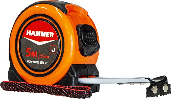 Ruleta 5m x25mm cu fixator si magnet Hammer