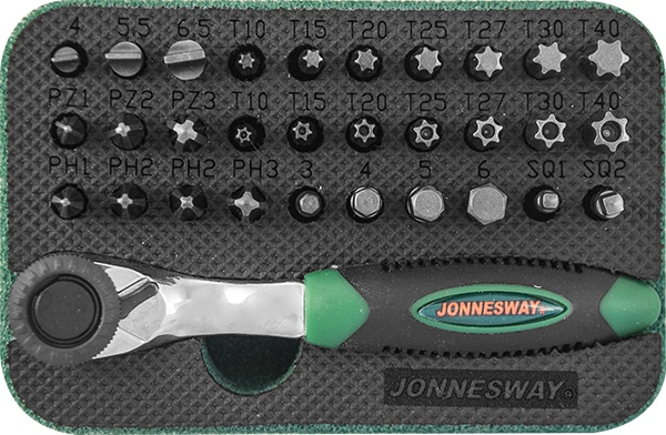 Набор трещетка 1/4" с битами и головками.32 предмета.Jonnesway