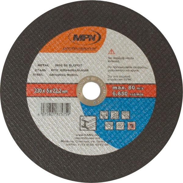 Диск отрезной по металлу 180x1.6x22mm MPN