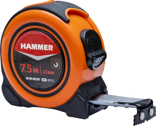 Ruleta 7.5m x25mm cu fixator si magnet Hammer