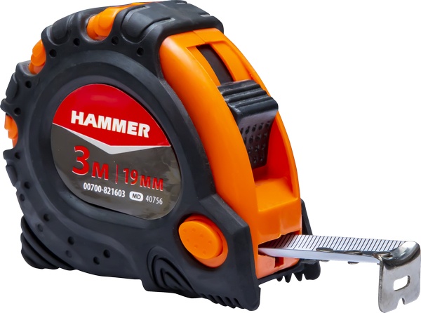 Рулетка 3м x19mm обрез.корпус с 3 фиксат.Hammer