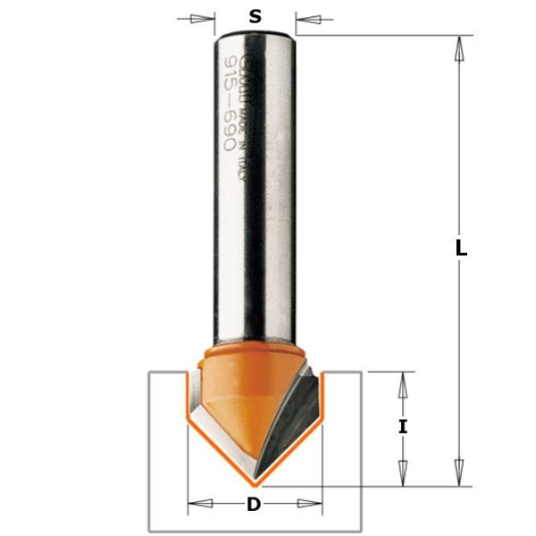 Фреза пазовая V-образная для Alucobond S-8 мм, (D)x18 (I)x3.3 (L)x60 мм, (Z)2, (A)135 CMT 915.002.11
