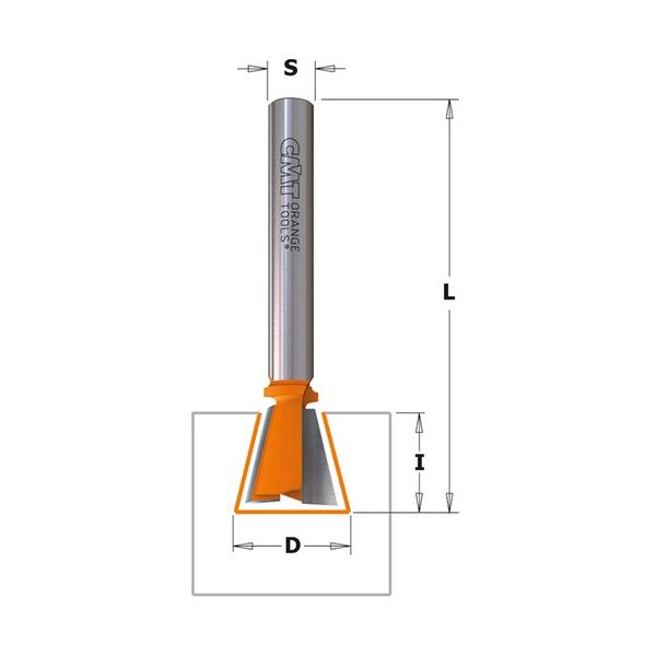 Фреза ласточкин хвост S-8 мм, (D)x12.7 (I)x20.6 (L)x69.8 мм, (Z)2, (A)8 CMT 918.129.11