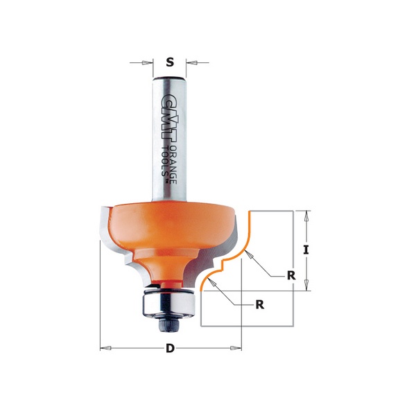 Freza radiala cu rulment inferior S-8 mm, (D)x25,4 (I)x12.7 (L)x52.5 mm, (Z)2, R6.35 CMT 939.254.11
