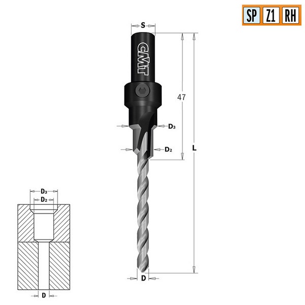 Сверло конфирмат SP 7,0x50mm RH CMT