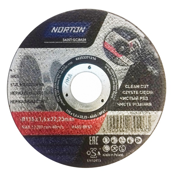 Диск отрезной по металлу(Inox)115x1.6x22.2mm A46S Norton