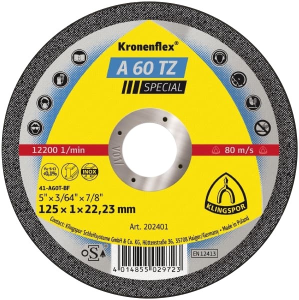 Диск отрезной для стали SPECIAL A60TZ 125x1x22mm Klingspor