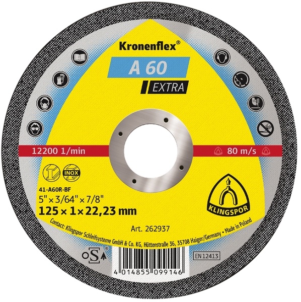 Диск отрезной по металлу EXTRA A60 125x1x22mm Klingspor